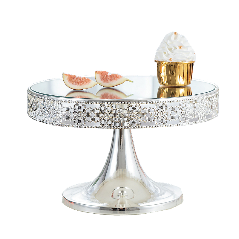 欧式镜面蛋糕台 高脚金属点心盘婚庆甜品台摆件 糕点托盘大小一套