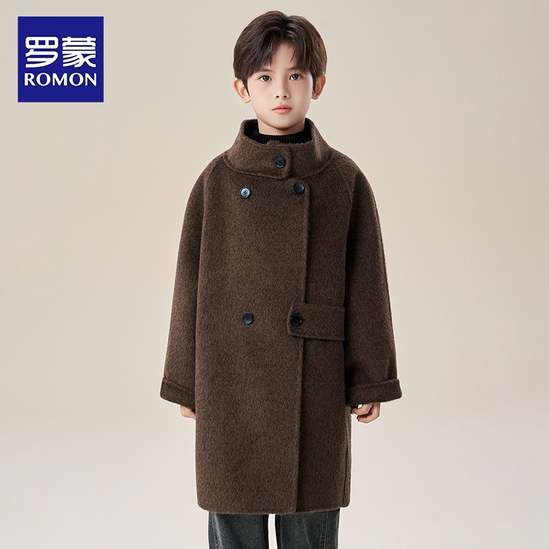 罗蒙男童羊绒大衣中长款冬季新款羊毛加厚毛呢风衣双排扣呢子外套