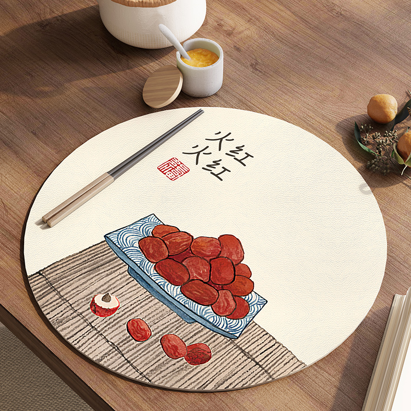 中式文字圆形餐垫餐桌垫防烫隔热垫西餐垫pvc皮革防油防水碗垫