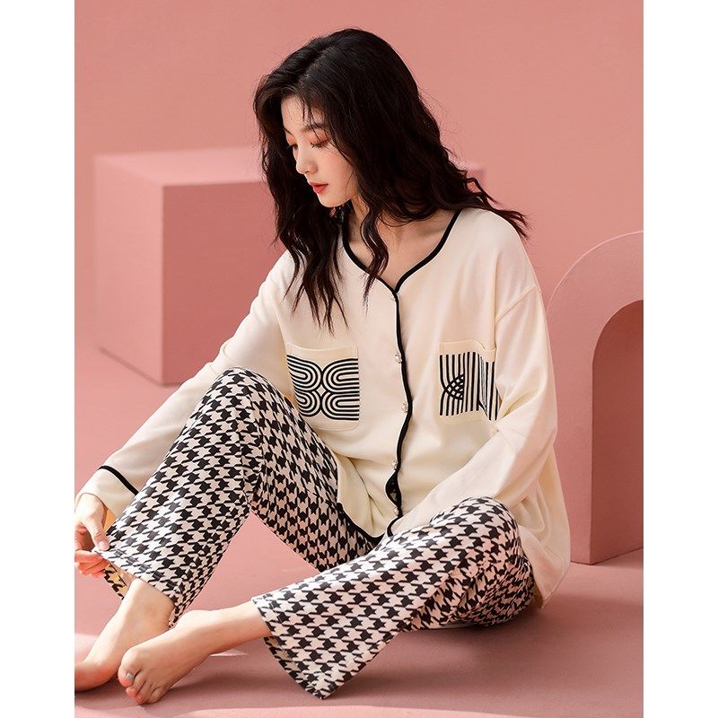 2024新款睡衣女士春秋款纯棉长袖时尚网红风可外穿家居服开衫套装