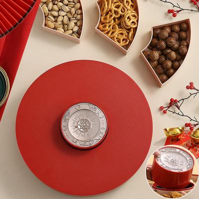 喜庆旋转糖果盘家用客厅大容量分格零食糖果盒年货坚果瓜子干果盘