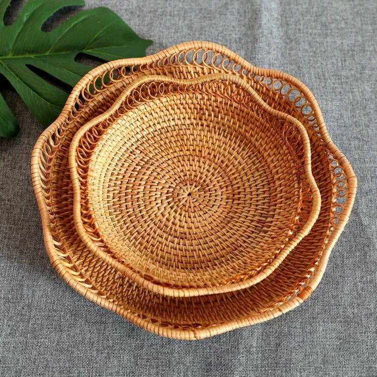 越南藤编收纳筐家用水果盘客厅零食杂物糖果篮创意桌面茶几收纳盒