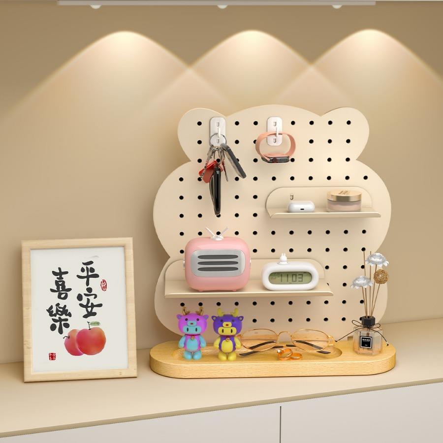 卡通墩墩熊金属洞洞板简约学习桌面收纳架书桌办公玄关收纳置物架