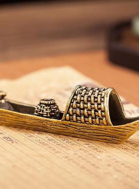 黄铜禅意小船小舟个性小摆件黄铜香插复古铜器纯铜渔船桌面摆件