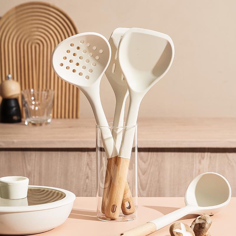 家用木柄硅胶铲汤勺不粘锅护锅铲烹饪铲炒菜铲厨具四套件漏铲漏勺