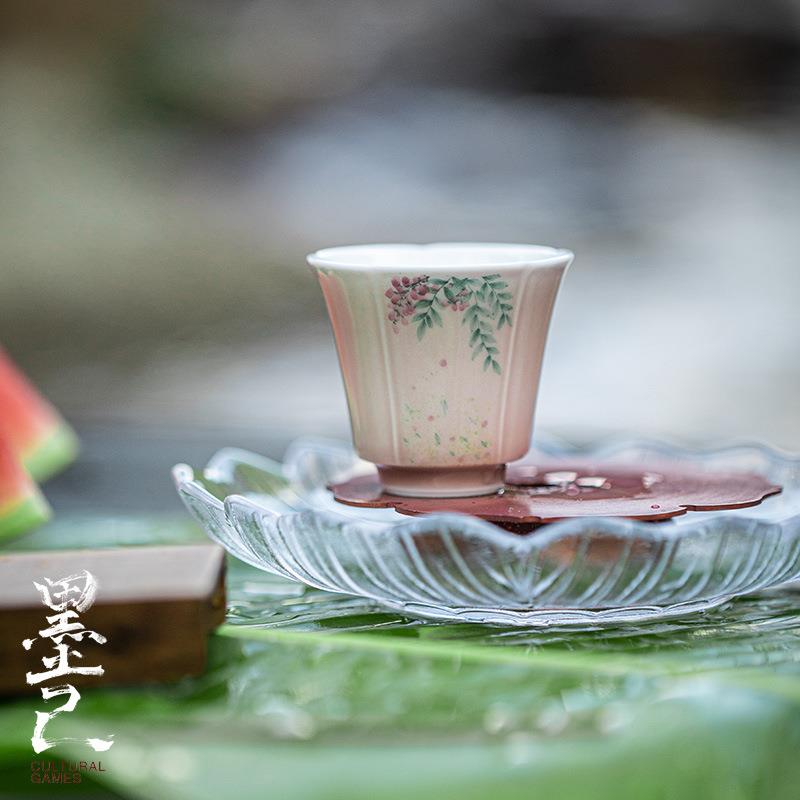 墨己 苍烟红手绘紫藤花品茗杯 功夫茶具家用陶瓷单杯 治愈系茶杯