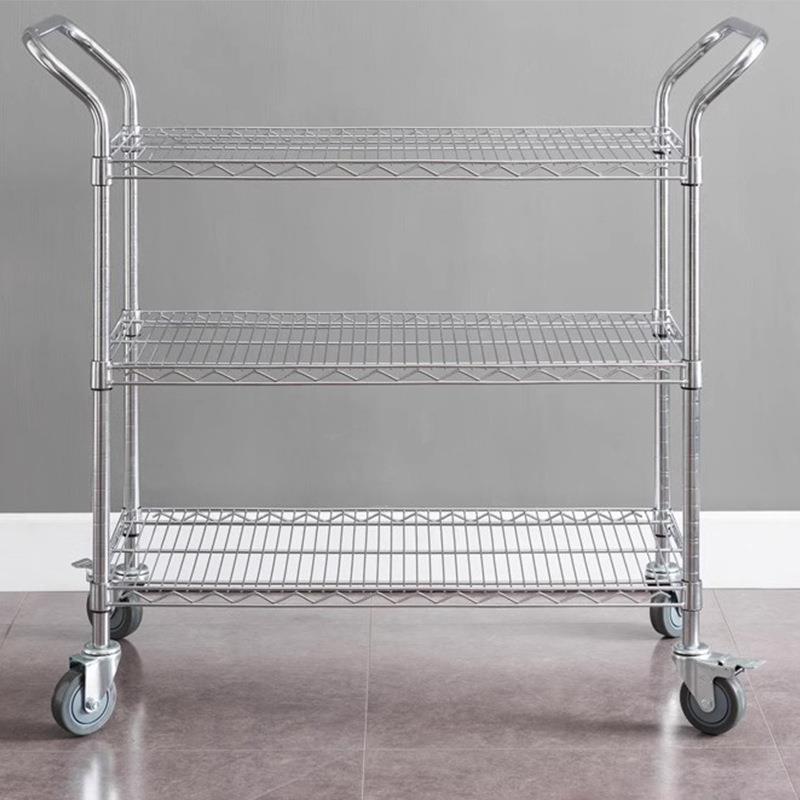 镀铬线网物料车周转车手电商仓库分拣车手推车置物架拣货车单扶手