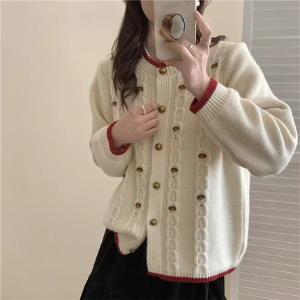 韩系温柔风针织开衫毛衣女2024年秋冬新款慵懒风复古减龄针织外套