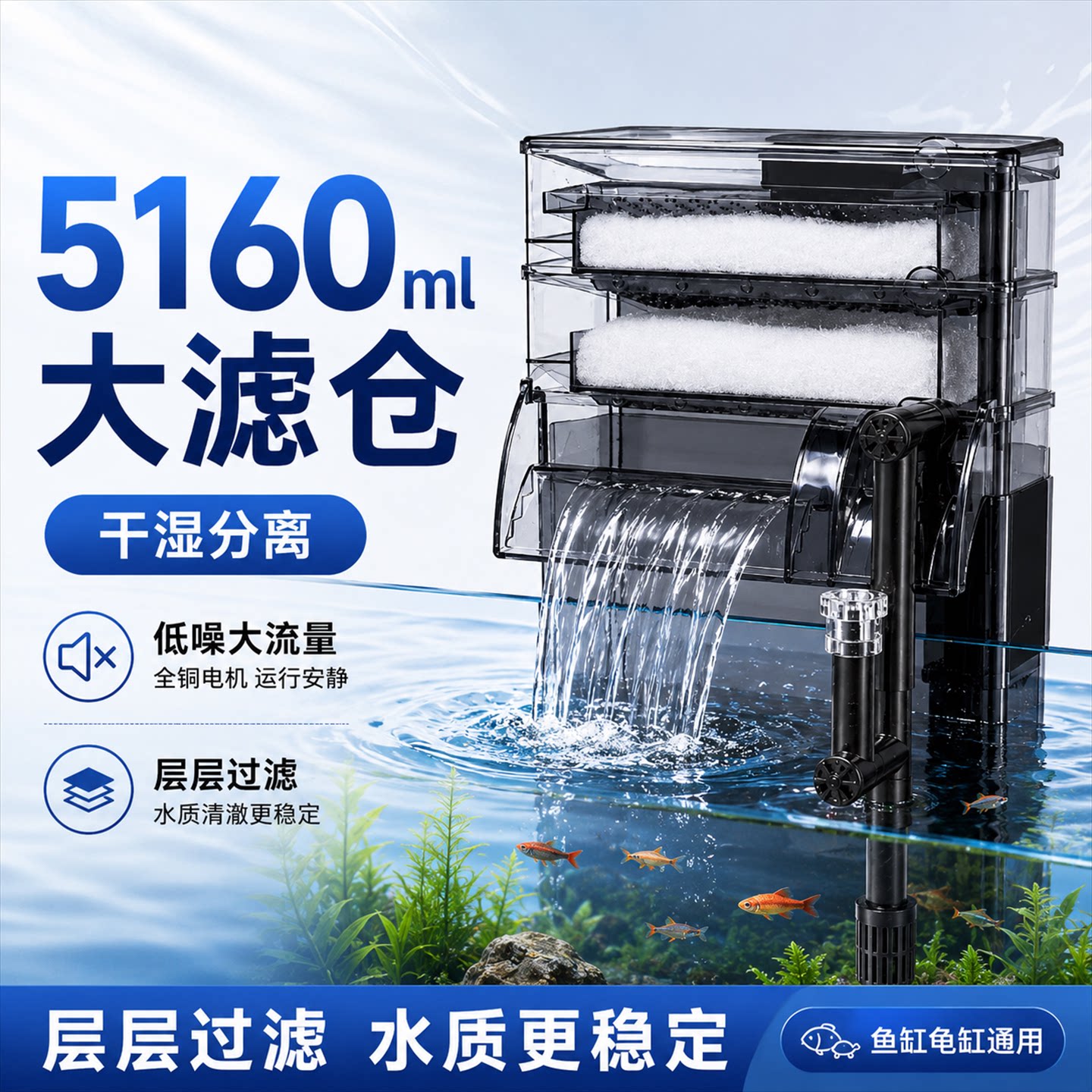 鱼缸壁挂过滤器增氧净水循环三合一低水位龟缸小型低噪家用过滤泵图片