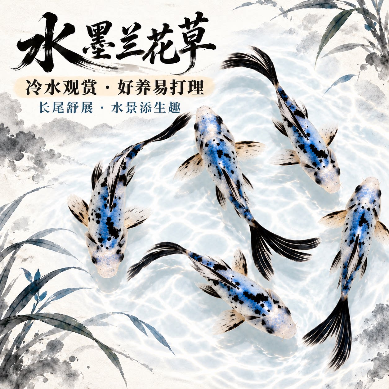 水墨兰花草鱼活鱼淡水冷水观赏鱼小型鱼苗好养耐活新手草金长尾鱼