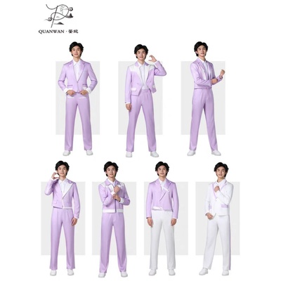 荃婉湾区升明月现代舞演出服男紫色套装青春活力舞台装定制出租