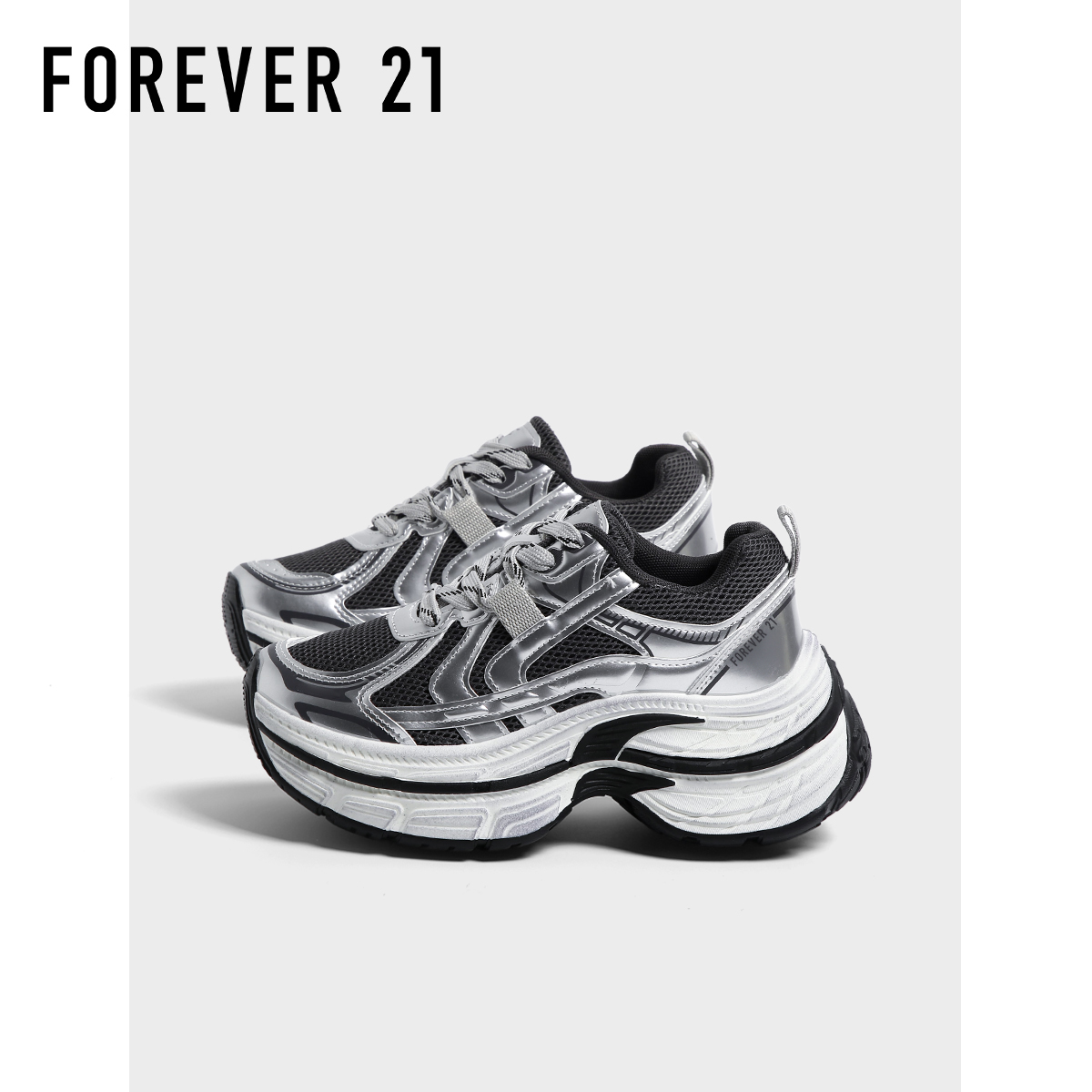 F21黑银老爹鞋女2025新款
