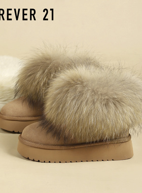 F21狐狸毛牛皮雪地靴女2025新款冬皮毛一体户外保暖厚底加绒棉鞋