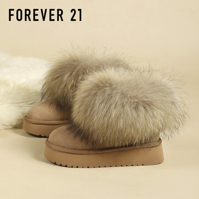 F21加绒狐狸毛牛皮雪地靴女