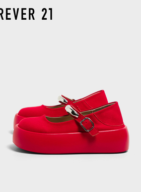 F21红色气质单鞋女2025新款秋季透气超厚底增高百搭浅口玛丽珍鞋