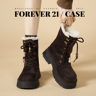 加绒加厚皮毛一体保暖时尚 冬季 马丁靴 2025新款 F21厚底雪地靴女款