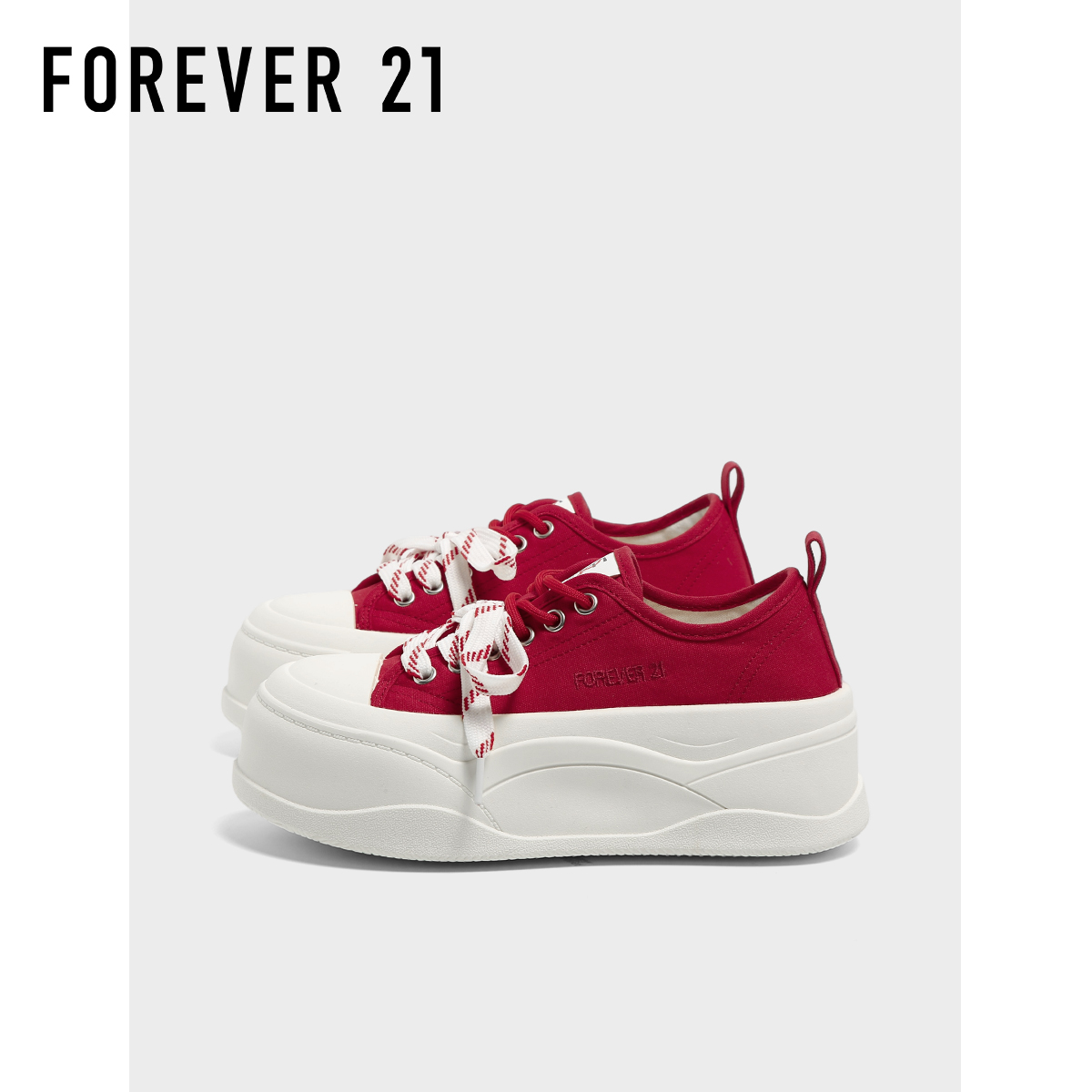 F21红色帆布鞋女2025新款