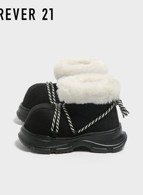 F21黑色加绒雪地靴女2025新款冬季爆款厚底时尚保暖东北大头棉鞋