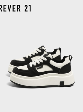 F21厚底增高小白鞋女2026新款春季百搭休闲松糕黑白熊猫板鞋子爆