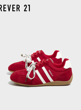 F21红色真皮赛车鞋女2025新款秋冬加绒厚底内增高百搭运动德训鞋