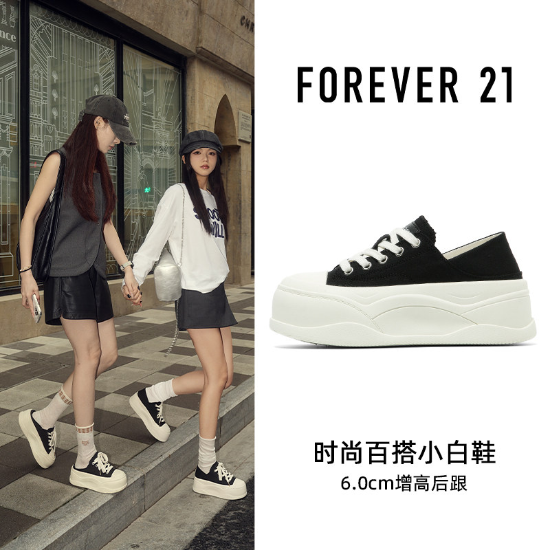 F21厚底增高6cm帆布鞋女款2026新款春季一脚蹬时半托显脚小板鞋
