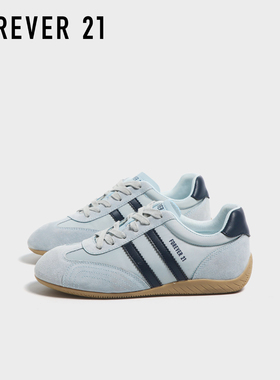 F21蓝色真皮德训鞋女2025新款秋冬休闲内增高加绒超火百搭赛车鞋