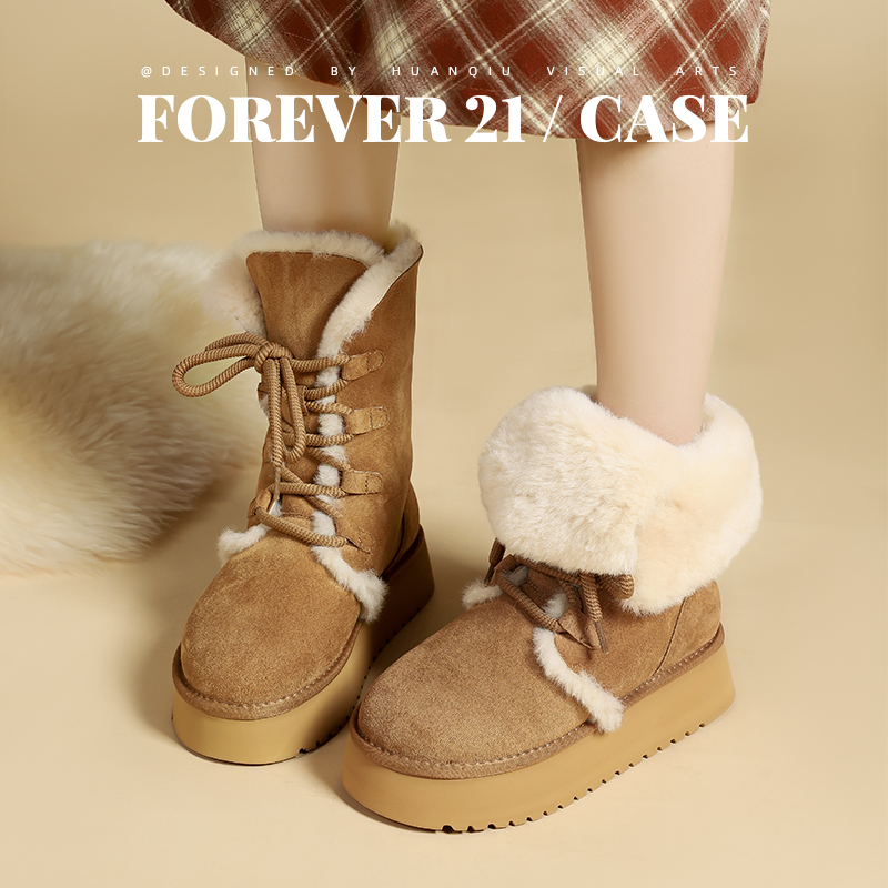 F21雪地靴女2025新款加绒