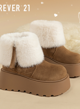 F21厚底雪地靴女款2025新款冬季绒毛一体保暖加绒两穿毛毛棉鞋子