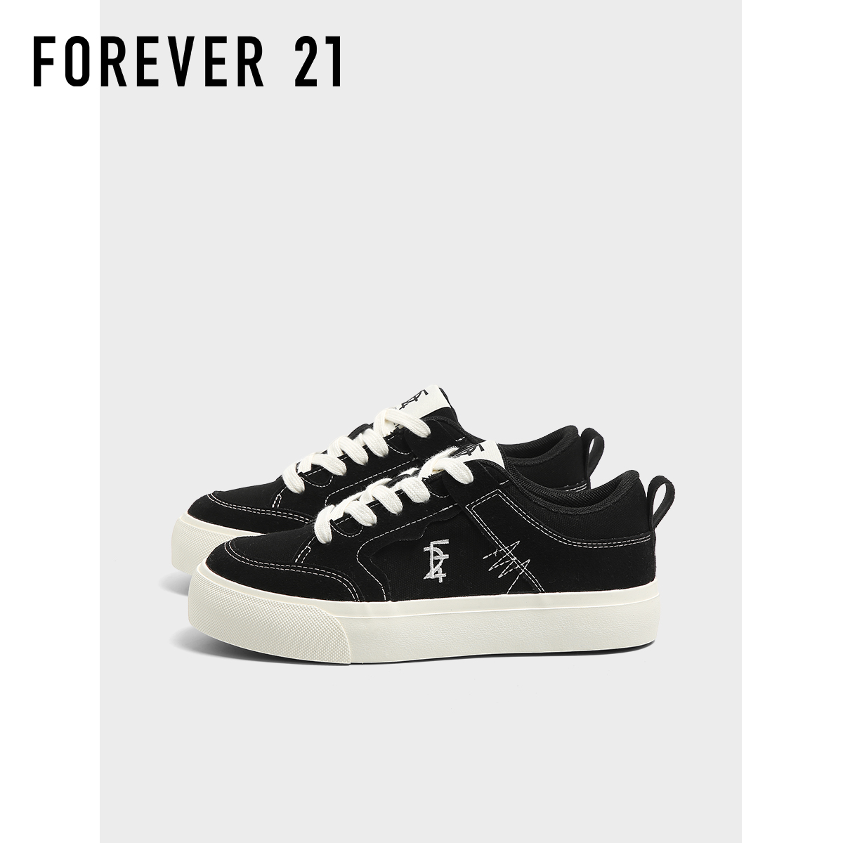 F21黑色帆布鞋女2025新款