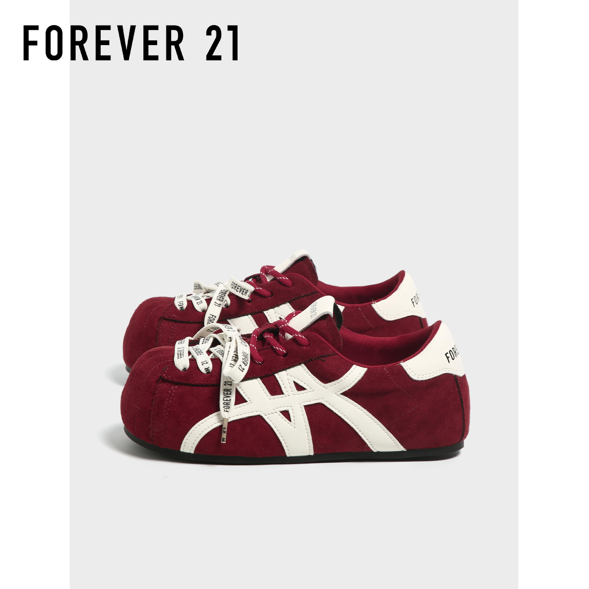 F21红色绒面德训鞋子女2025