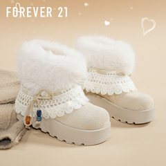 F21超厚底白色雪地靴女2025新款冬季加绒保暖巨好看东北毛毛棉鞋