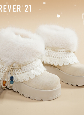 F21超厚底白色雪地靴女2025新款冬季加绒保暖巨好看东北毛毛棉鞋
