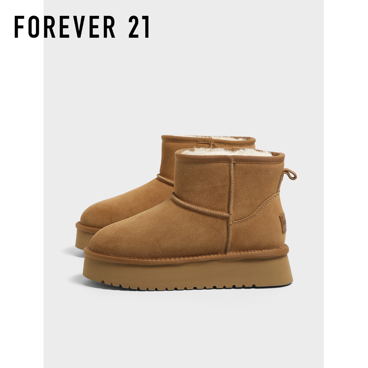 F21牛皮羊毛雪地靴女2025新款冬