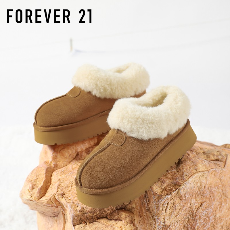 F21绒毛一体牛皮雪地靴女新款冬