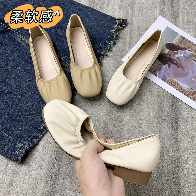 单鞋女平底浅口奶奶鞋2025新款夏季春秋玛丽珍晚晚鞋一脚蹬豆豆鞋