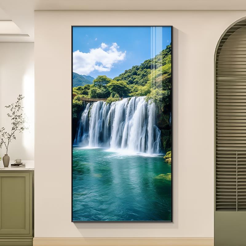 源远流长山水画进门入户玄关装饰画现代简约过道竖版高山流水挂画