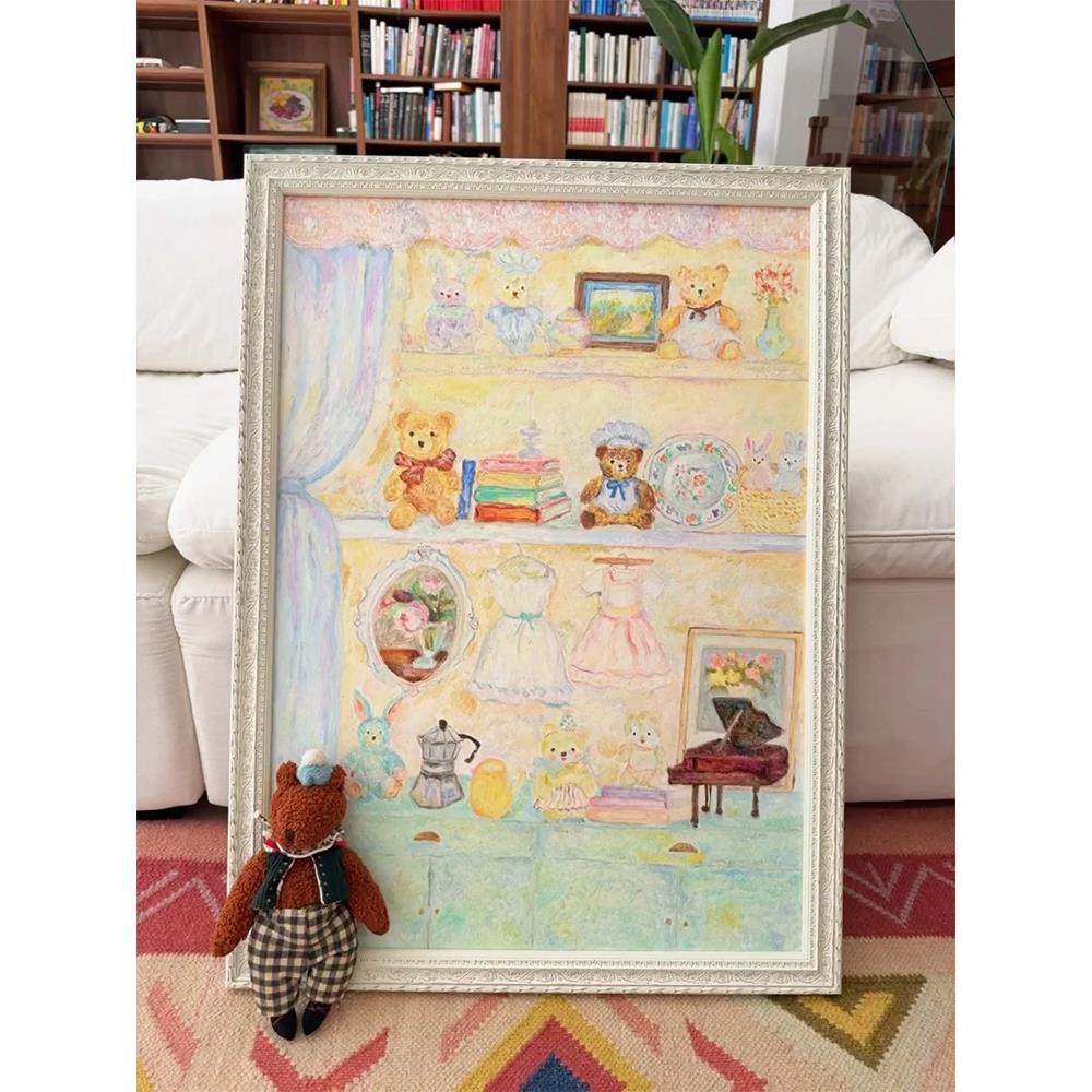 马蒂斯奶油风装饰画可爱卧室床头挂画治愈系小众卡通法式覆古壁画