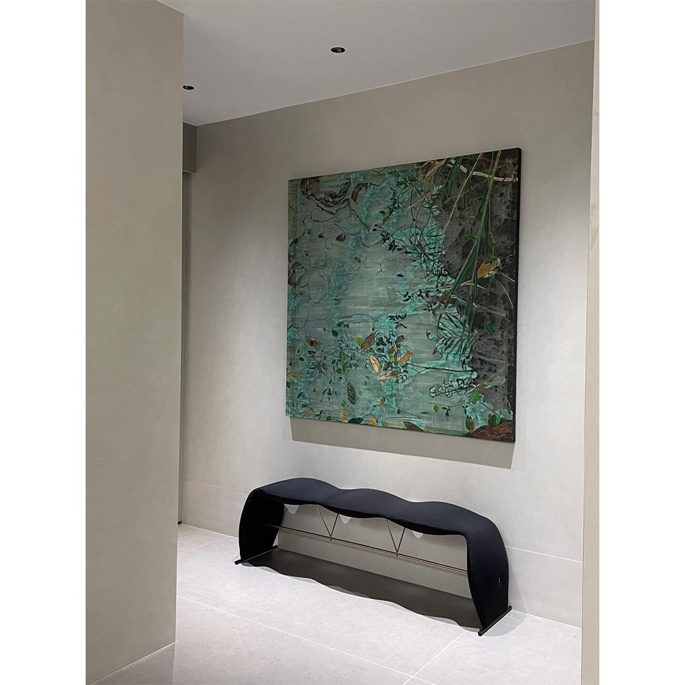 法式绿色中古风客厅装饰画抽象艺术感玄关壁画过道树叶挂画高级感图片