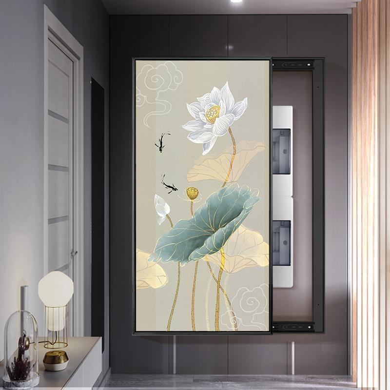 大尺寸电表箱装饰画竖款新中式网络配电箱遮挡盒可定制电闸挂画