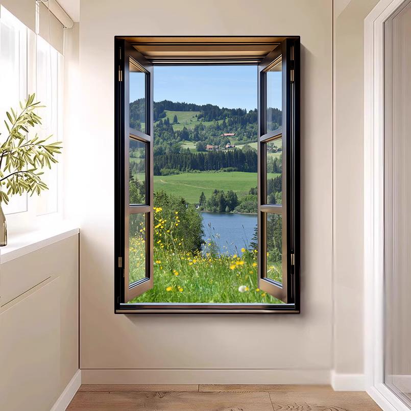 真实感假窗装饰画入口无窗扩展景观客厅空间扩展挂画可定制