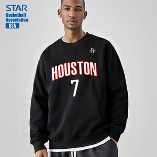 秋季火箭队杜兰特球衣美式篮球服运动圆领宽松卫衣男无帽长袖T恤