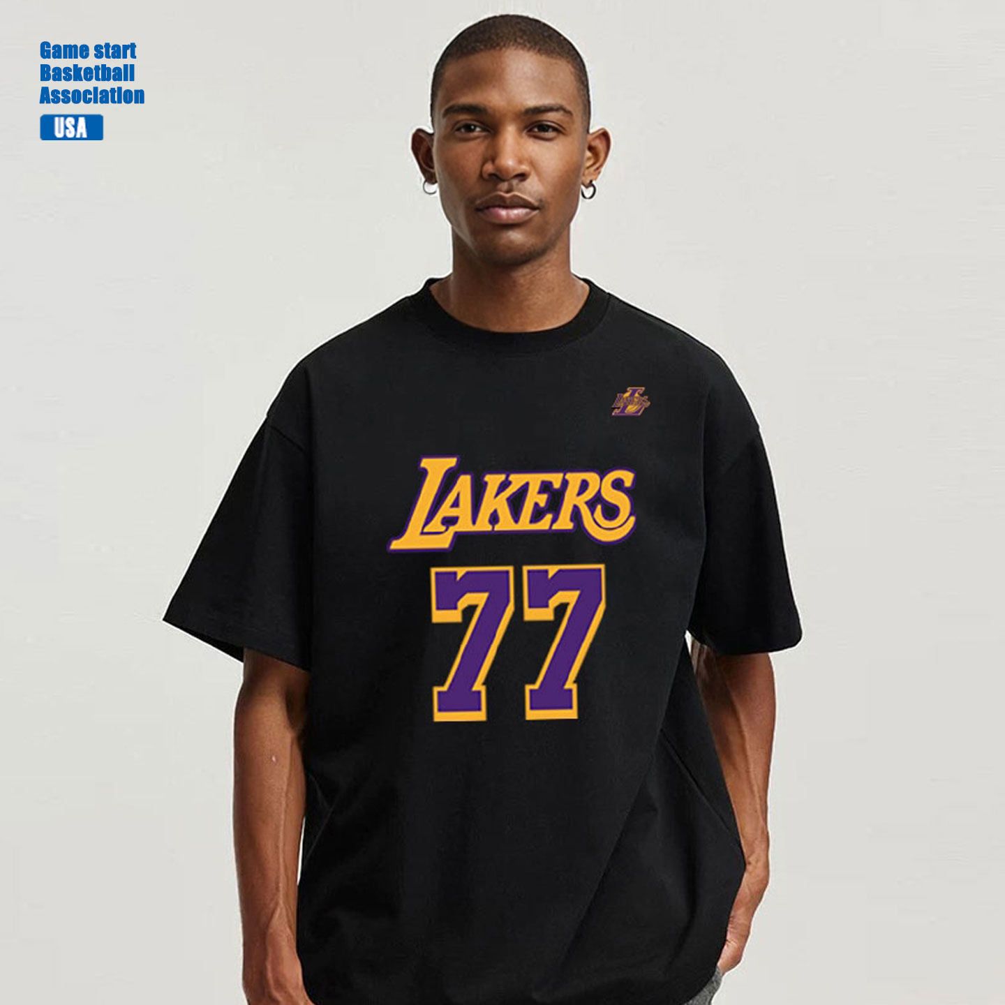 湖人队东契奇美式篮球训练服夏季宽松纯棉球衣短袖T恤男运动半袖