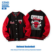 刺绣公牛队篮球球衣红色美式 夹克篮球服训练卫衣 棒球服男外套男款