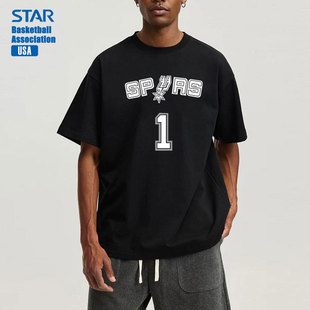 夏季青少年训练T恤马刺队文班亚马投篮球衣男纯棉宽松短袖上衣
