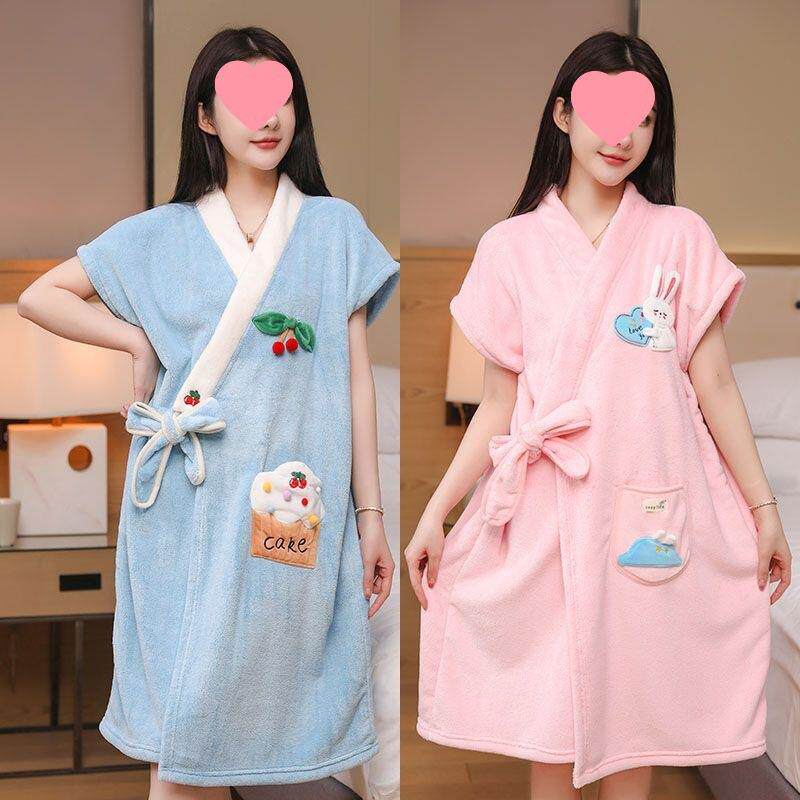 浴巾女可穿可裹浴袍非纯棉吸水速干可爱浴裙大人家用洗澡浴衣斗篷