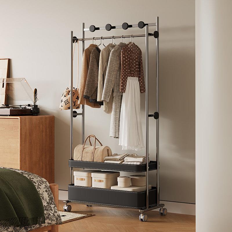 多功能可移动意式落地衣帽架置物架家用卧室不锈钢简约现代挂衣架