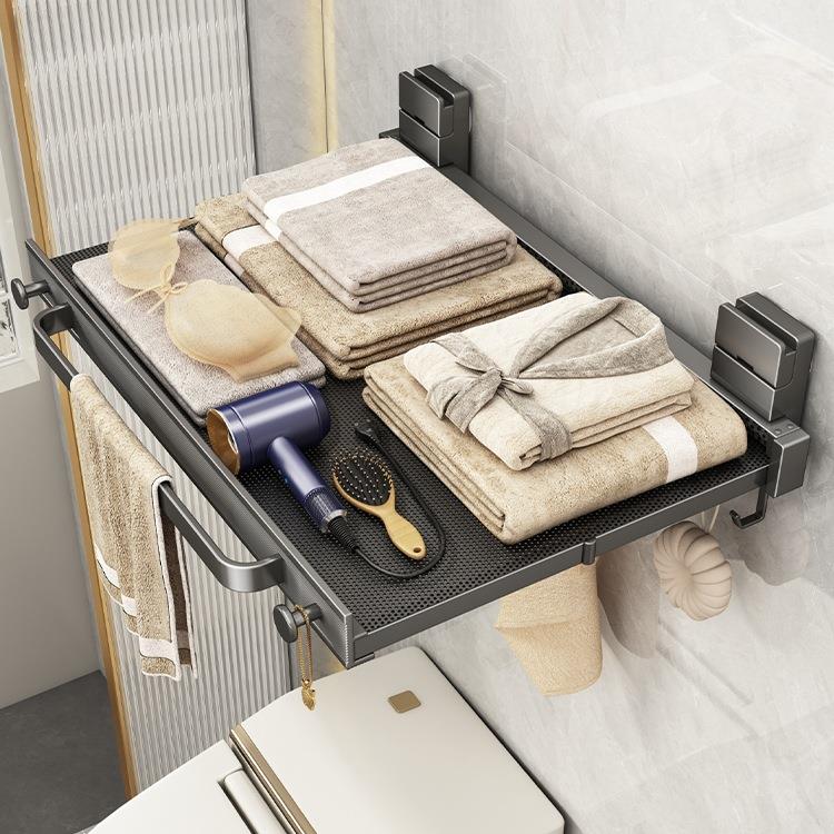 优勤折叠毛巾架吸盘伸缩浴巾卫生间置物架子浴室放衣服隐形免打孔