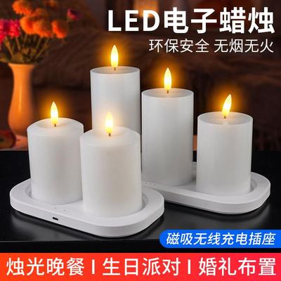 可二三充LED电子蜡烛灯柱状蜡烛灯爆款充电柱蜡