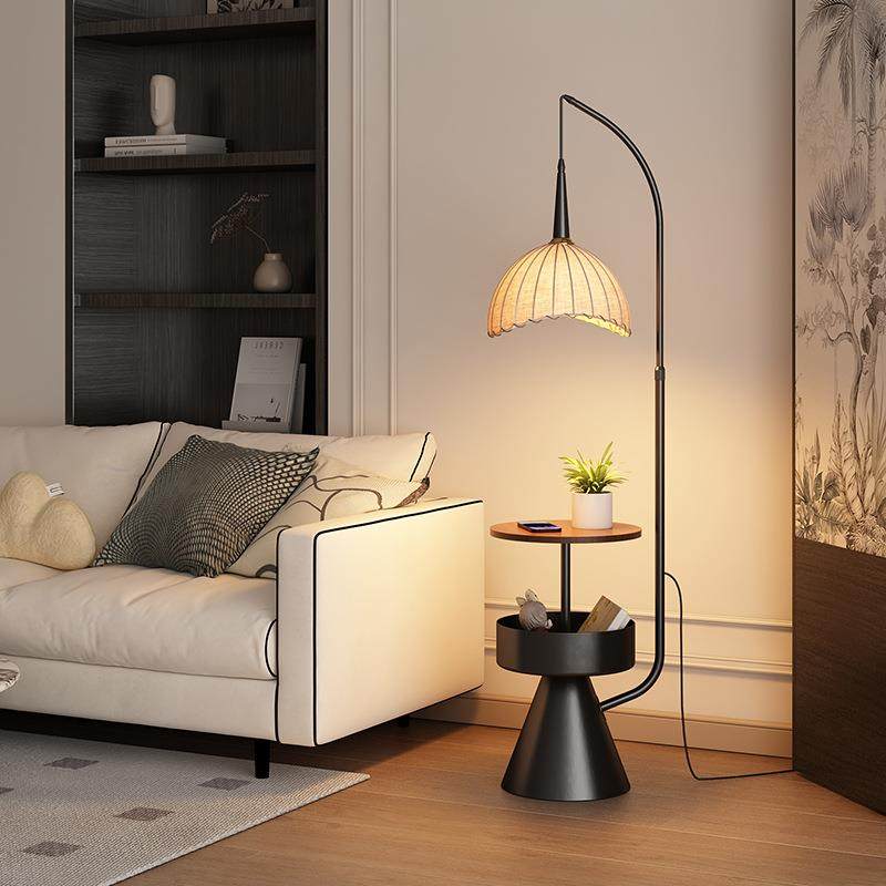 中古风落地灯氛围置物架客厅沙发旁装饰卧室床头一体台灯书房新款