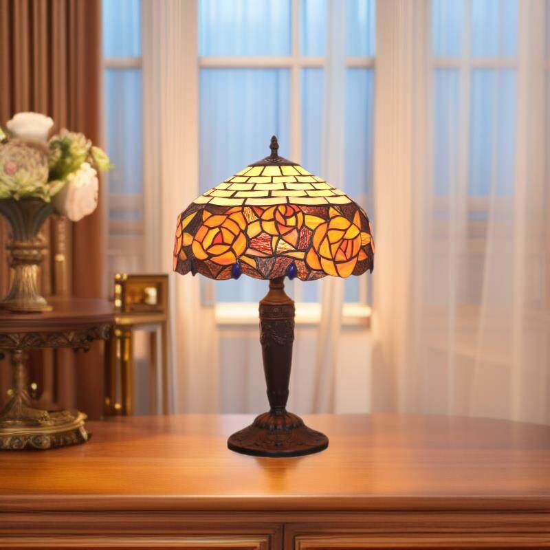 欧式复古温馨卧室床头台灯客厅书房橘色玫瑰设计创意灯